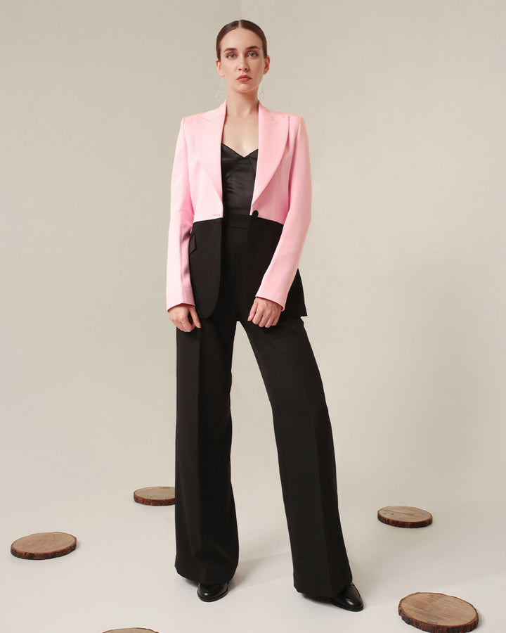 Elegant Pink and Black Blazer Suit