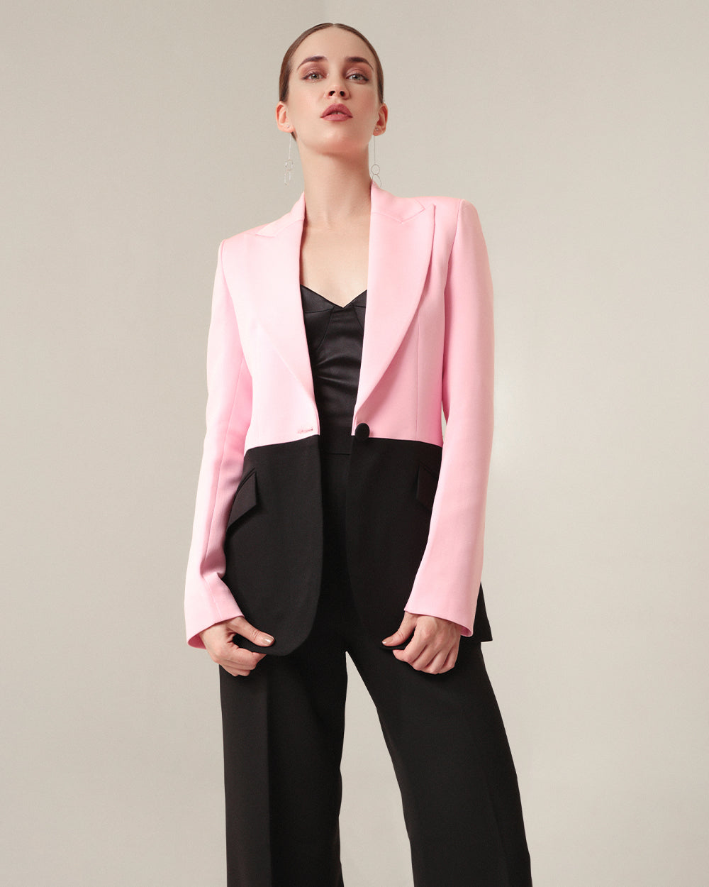 Elegant Pink and Black Blazer Suit