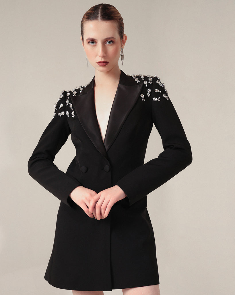 embroidered blazer dress Diane black embellished maxi blazer dress