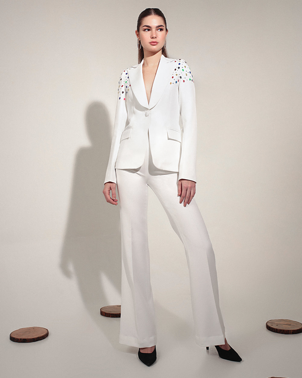 White Spectrum Embellished Blazer and Pant