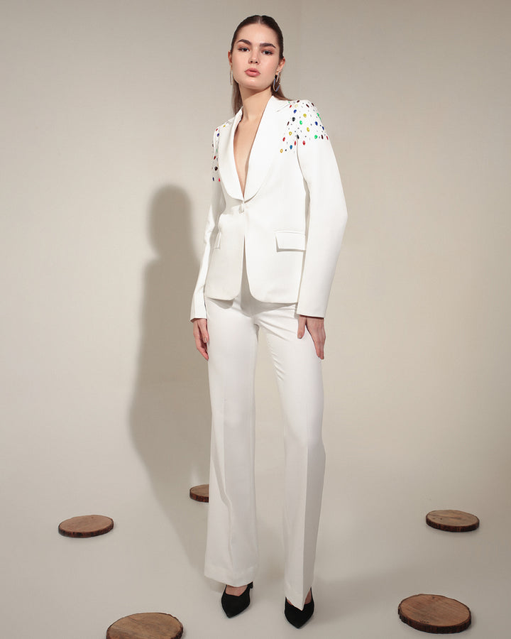 White Spectrum Embellished Blazer and Pant