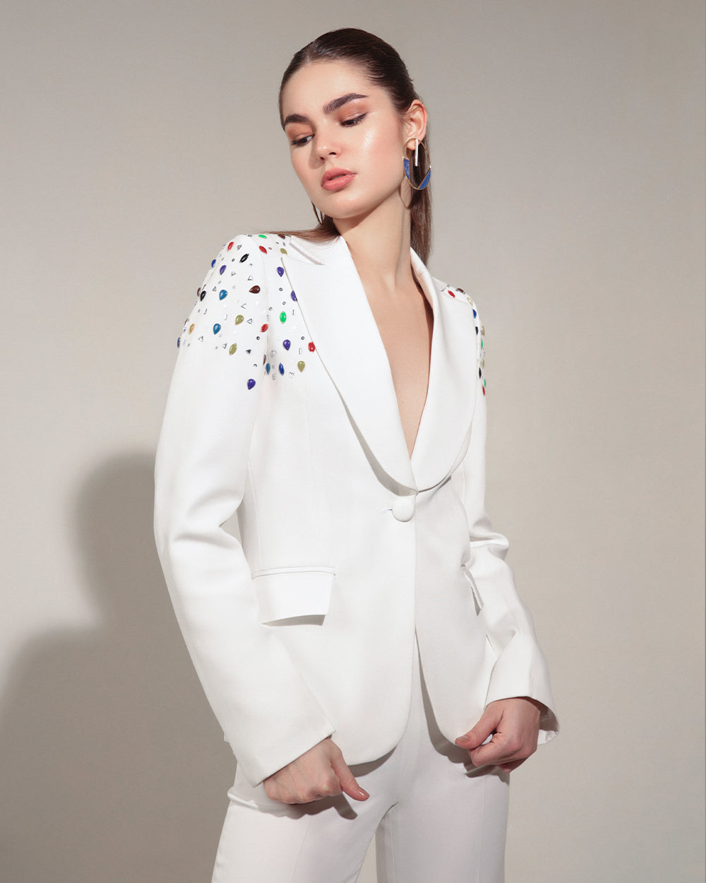 White Spectrum Embellished Blazer and Pant