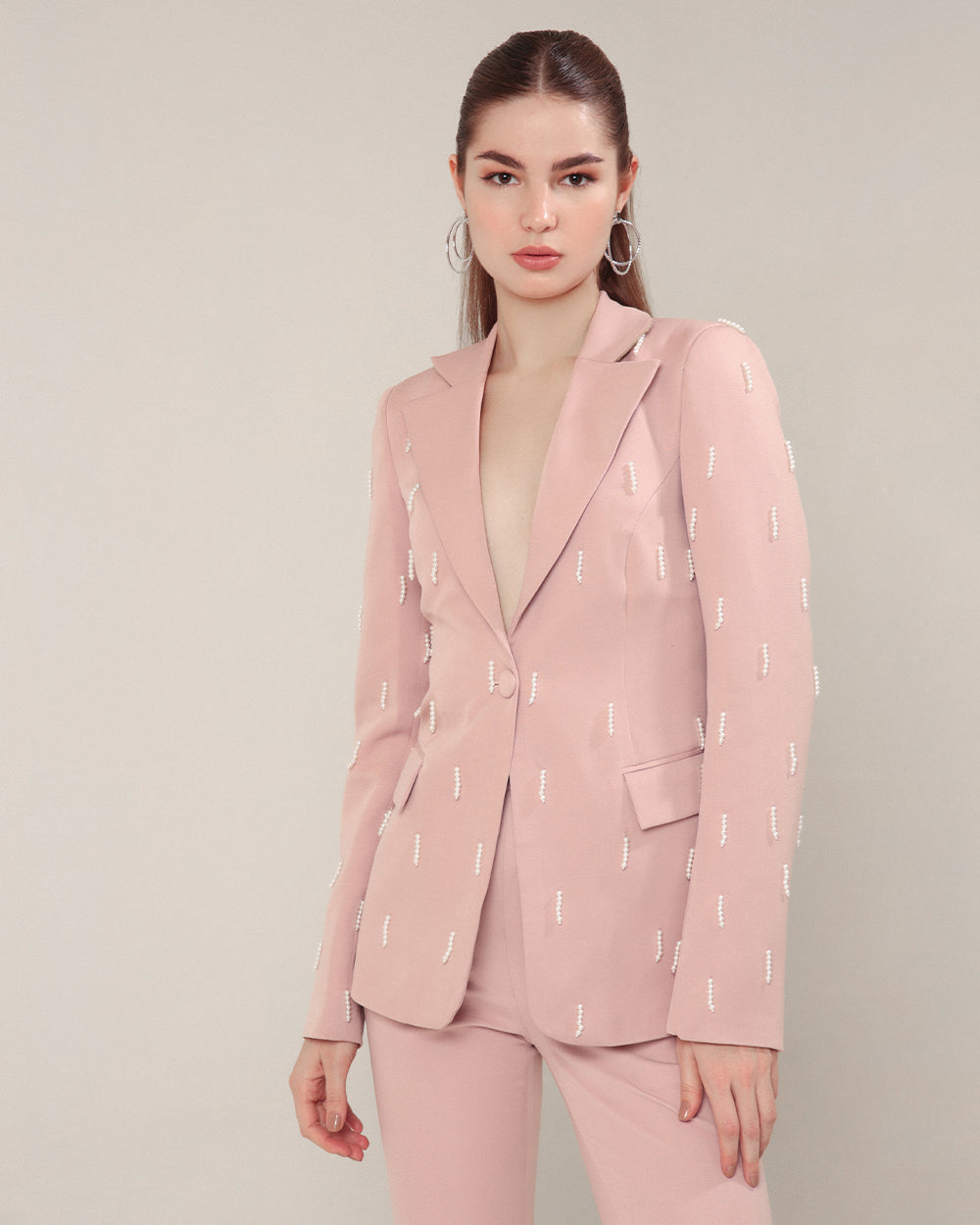 Dusty Pink Embroidered Blazer Suit