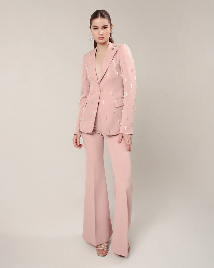 Dusty Pink Embroidered Blazer Suit