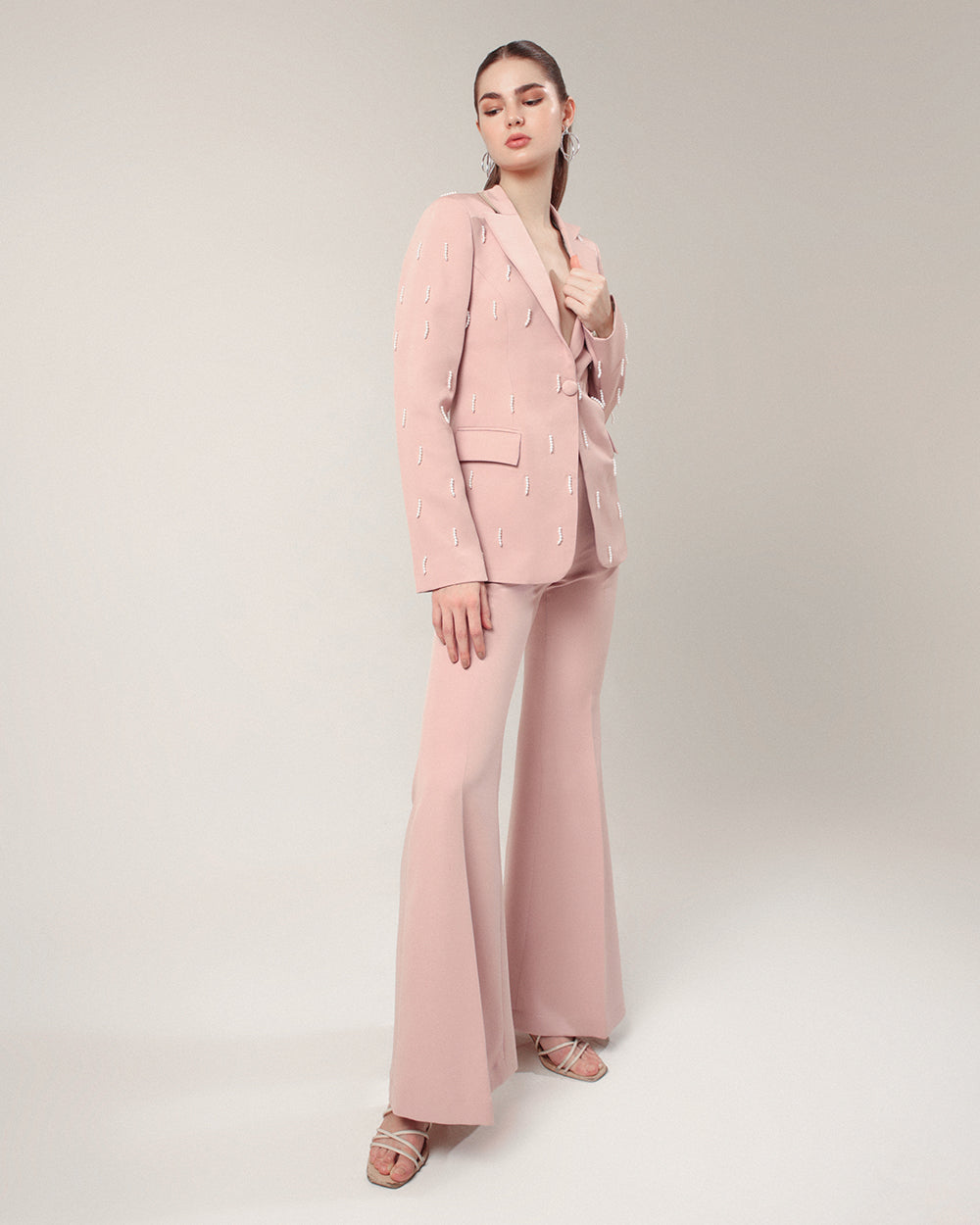 Dusty Pink Embroidered Blazer Suit