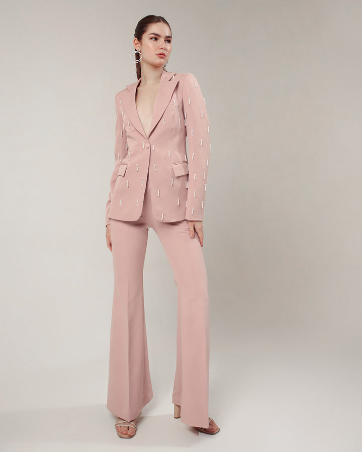 Dusty Pink Embroidered Blazer Suit