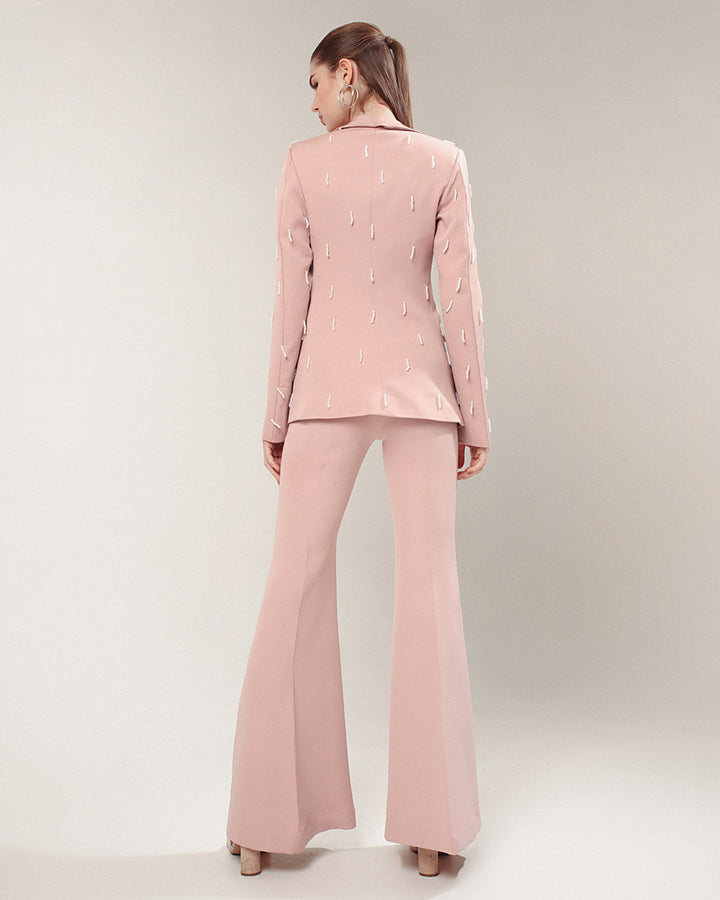 Dusty Pink Embroidered Blazer Suit