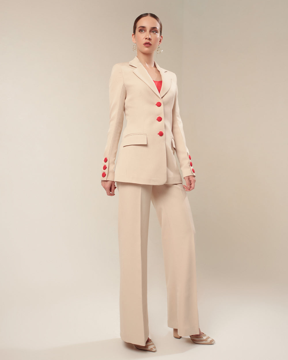 Beige Single-Breasted Blazer Suit