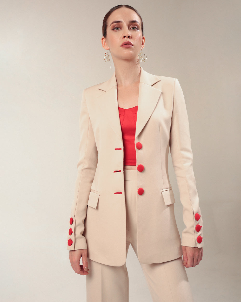 Beige Single-Breasted Blazer Suit