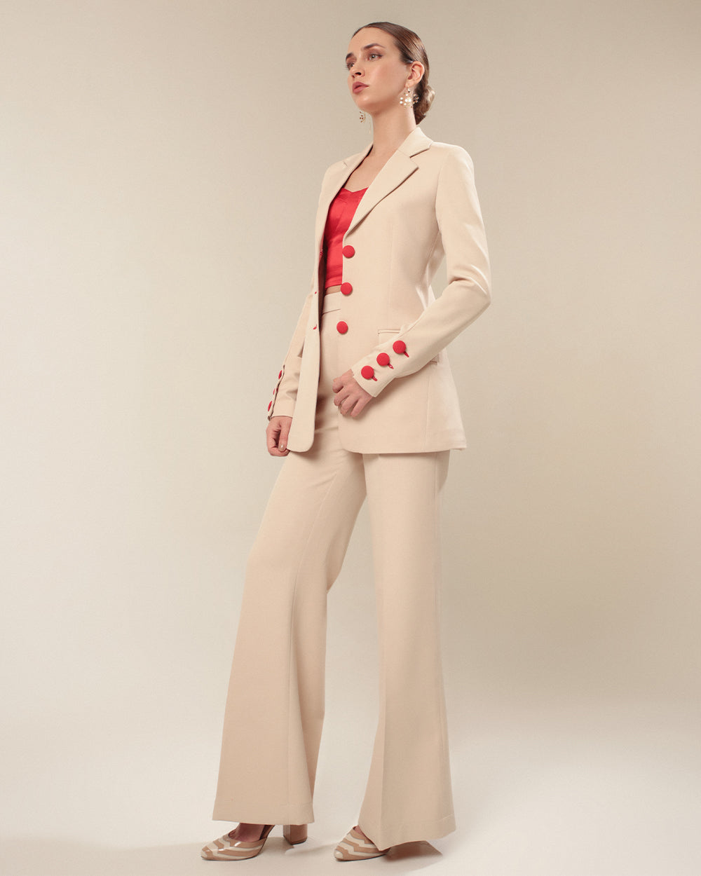 Beige Single-Breasted Blazer Suit