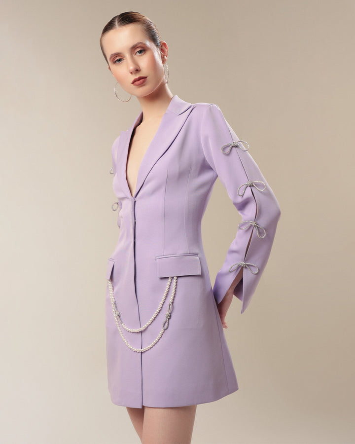 Lavender Chain-Accent Blazer Dress