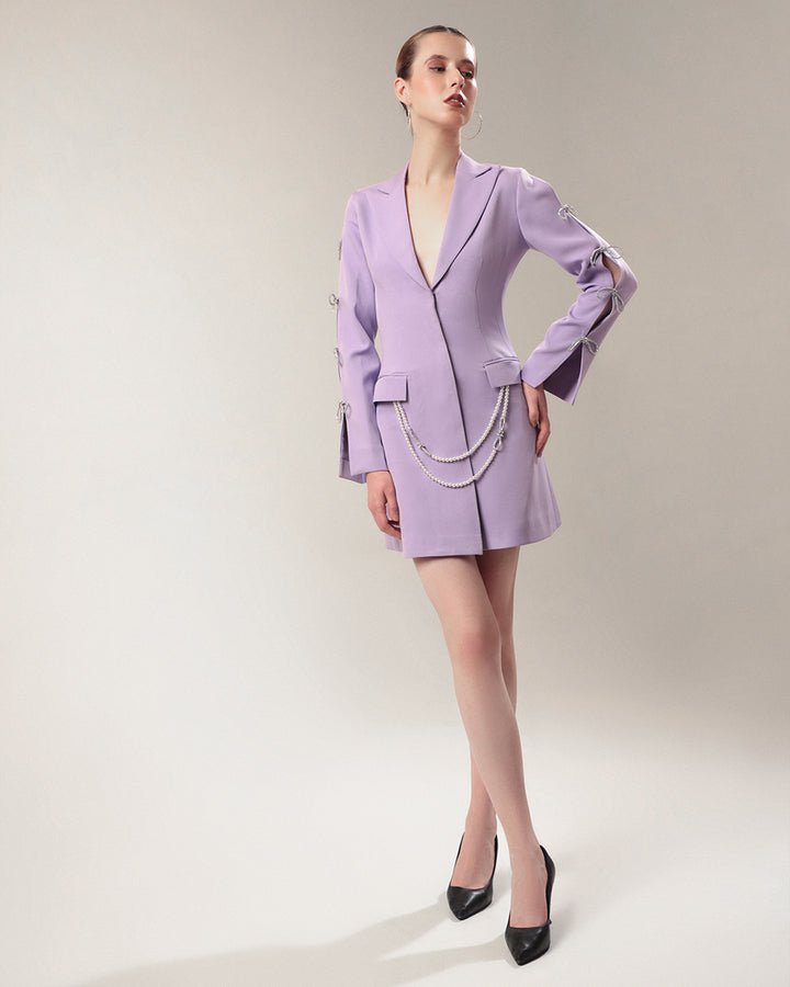 Lavender Chain-Accent Blazer Dress