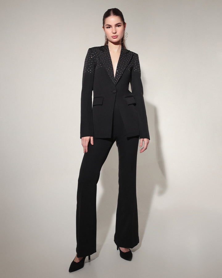 Black Swarovski Beaded Blazer Suit