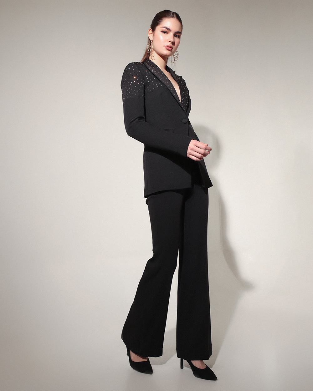 Black Swarovski Beaded Blazer Suit