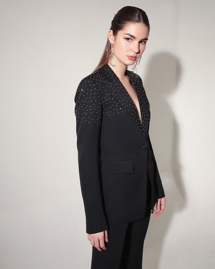 Black Swarovski Beaded Blazer Suit