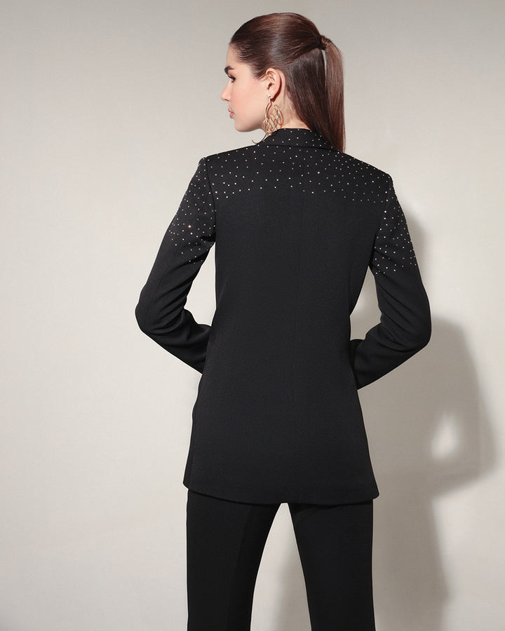 Black Swarovski Beaded Blazer Suit