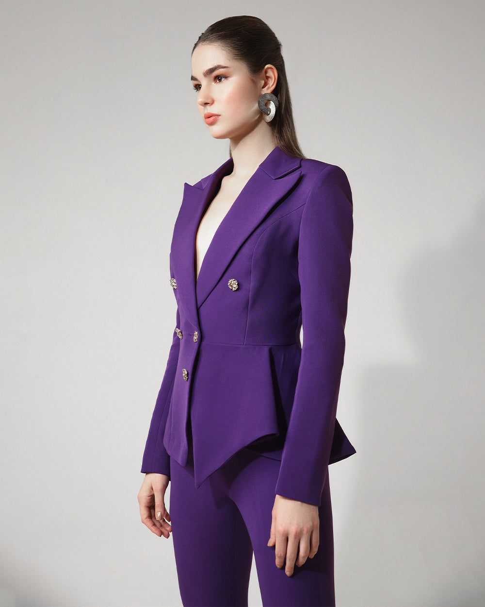 Purple Tailored peplum Blazer Suit