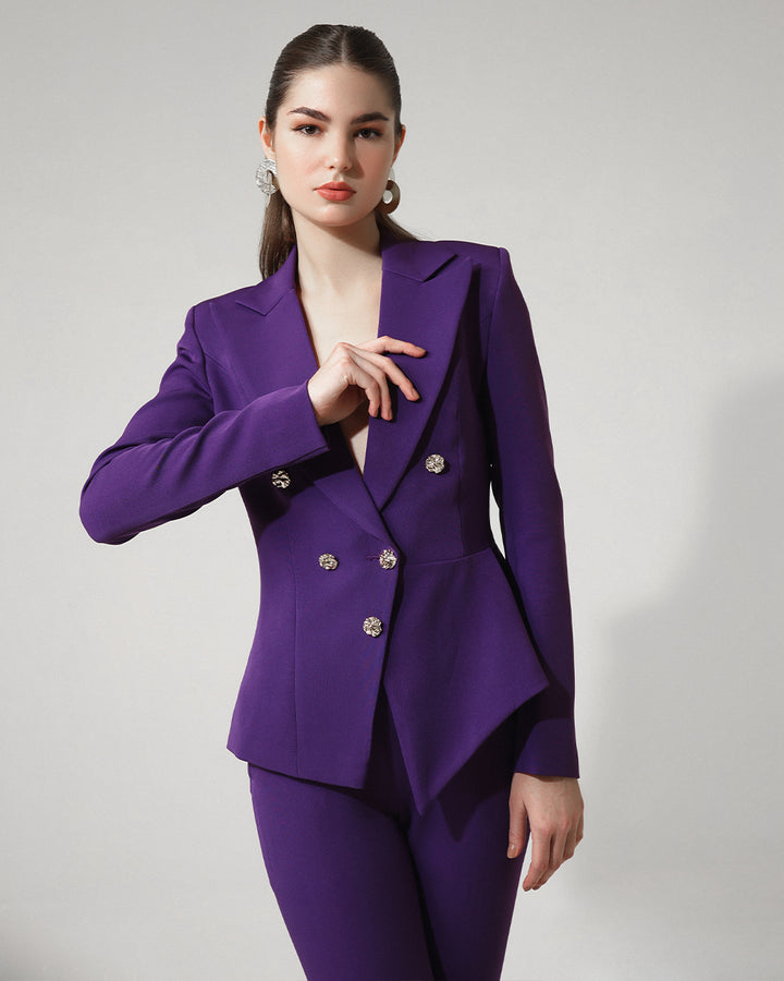 Purple Tailored peplum Blazer Suit