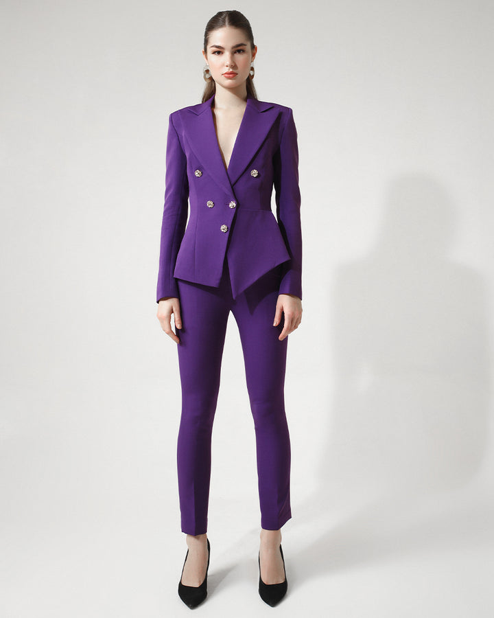 Purple Tailored peplum Blazer Suit