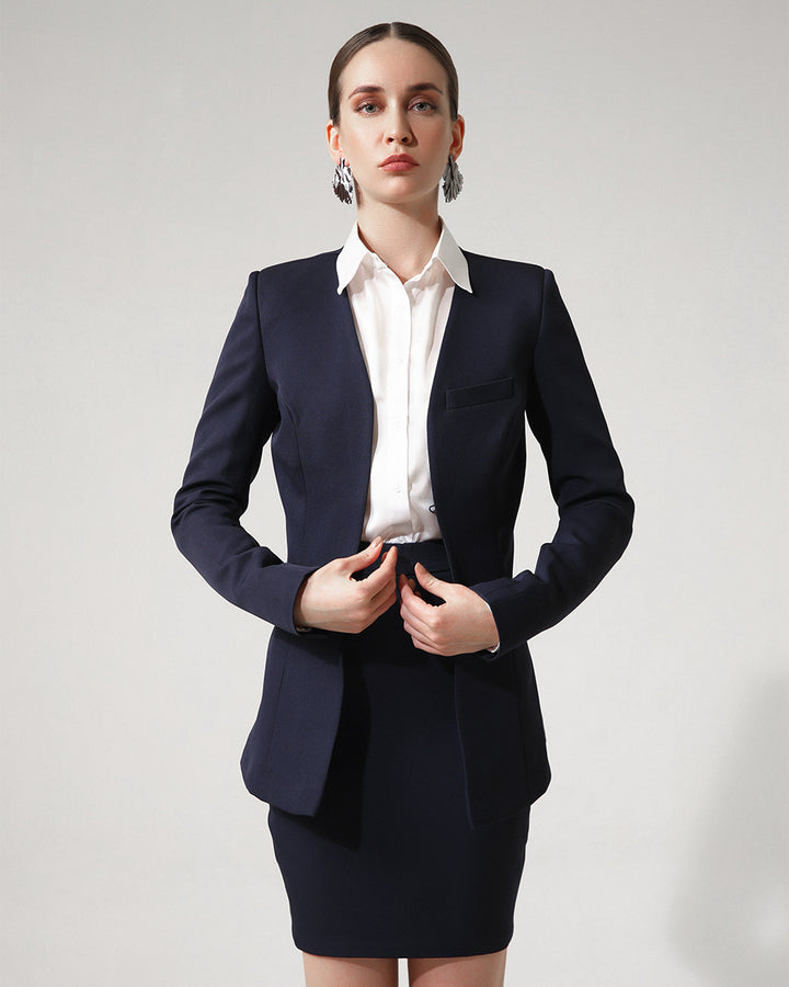 Classic Navy Blue Blazer and Skirt Set