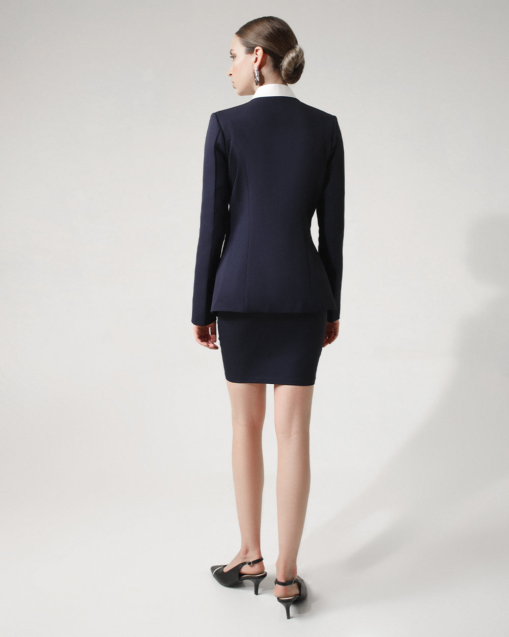 Classic Navy Blue Blazer and Skirt Set