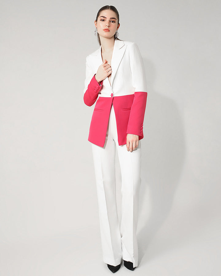 Classic White And Pink Blazer Suit