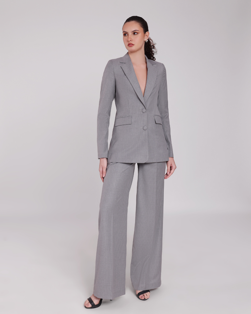 Grey Stripe Single Breasted Suit 2-piece