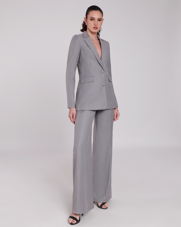 Grey Stripe Single Breasted Suit 2-piece