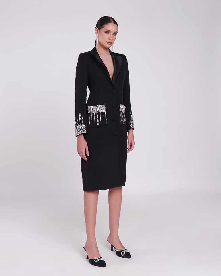 Valentina Black Embellished Blazer Dress