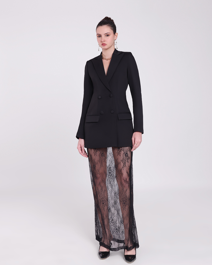 Elara Black Chantilly Netting Blazer Suit