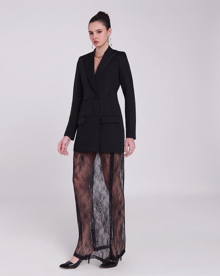 Elara Black Chantilly Netting Blazer Suit