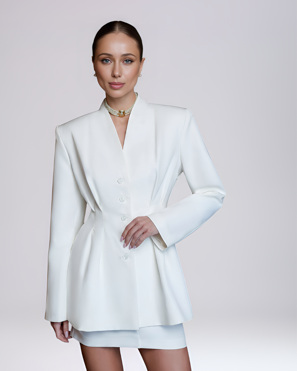 Elisa White Peplum Jacket and Skirt Set