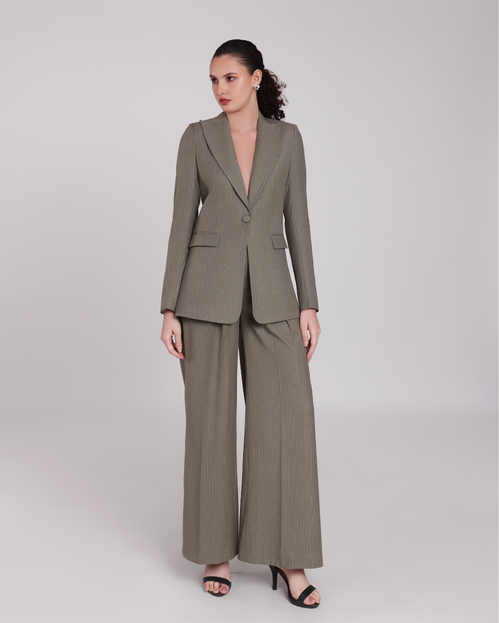 Green Stripe Single Breasted Suit 2-piece