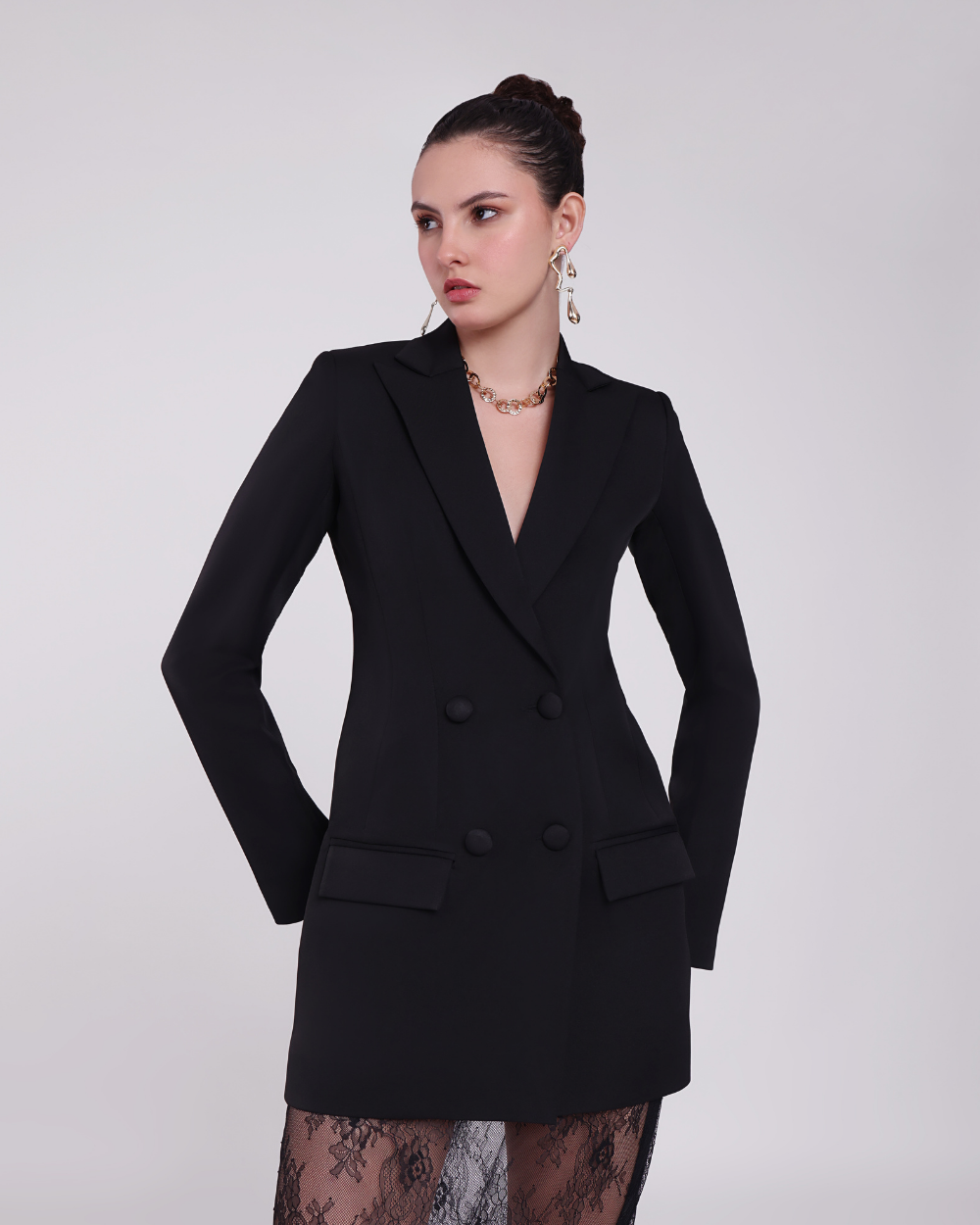 Elara Black Chantilly Netting Blazer Suit