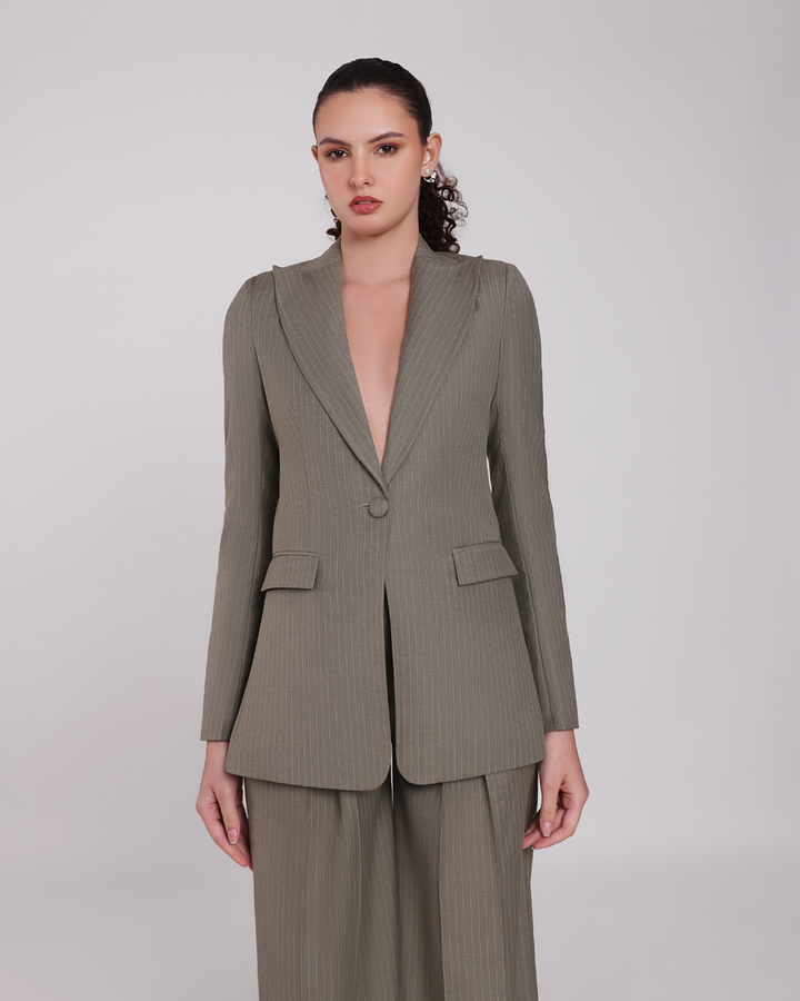 Green Stripe Single Breasted Suit 2-piece
