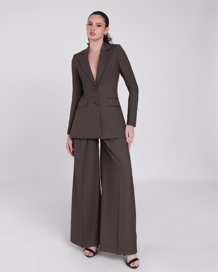 Brown Stripe Single Breasted Suit 2-piece