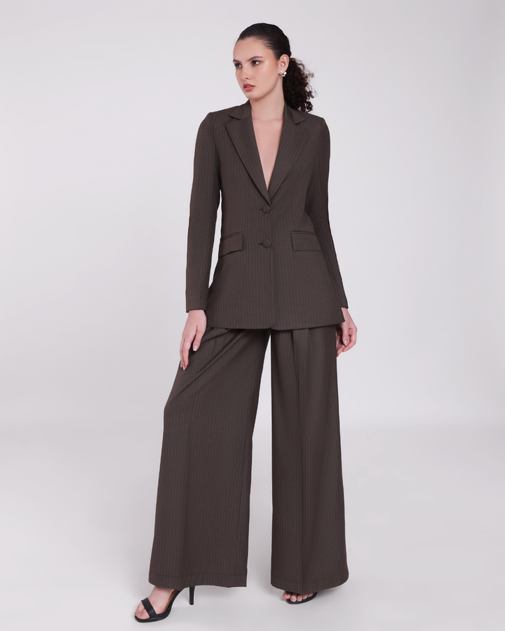 Brown Stripe Single Breasted Suit 2-piece