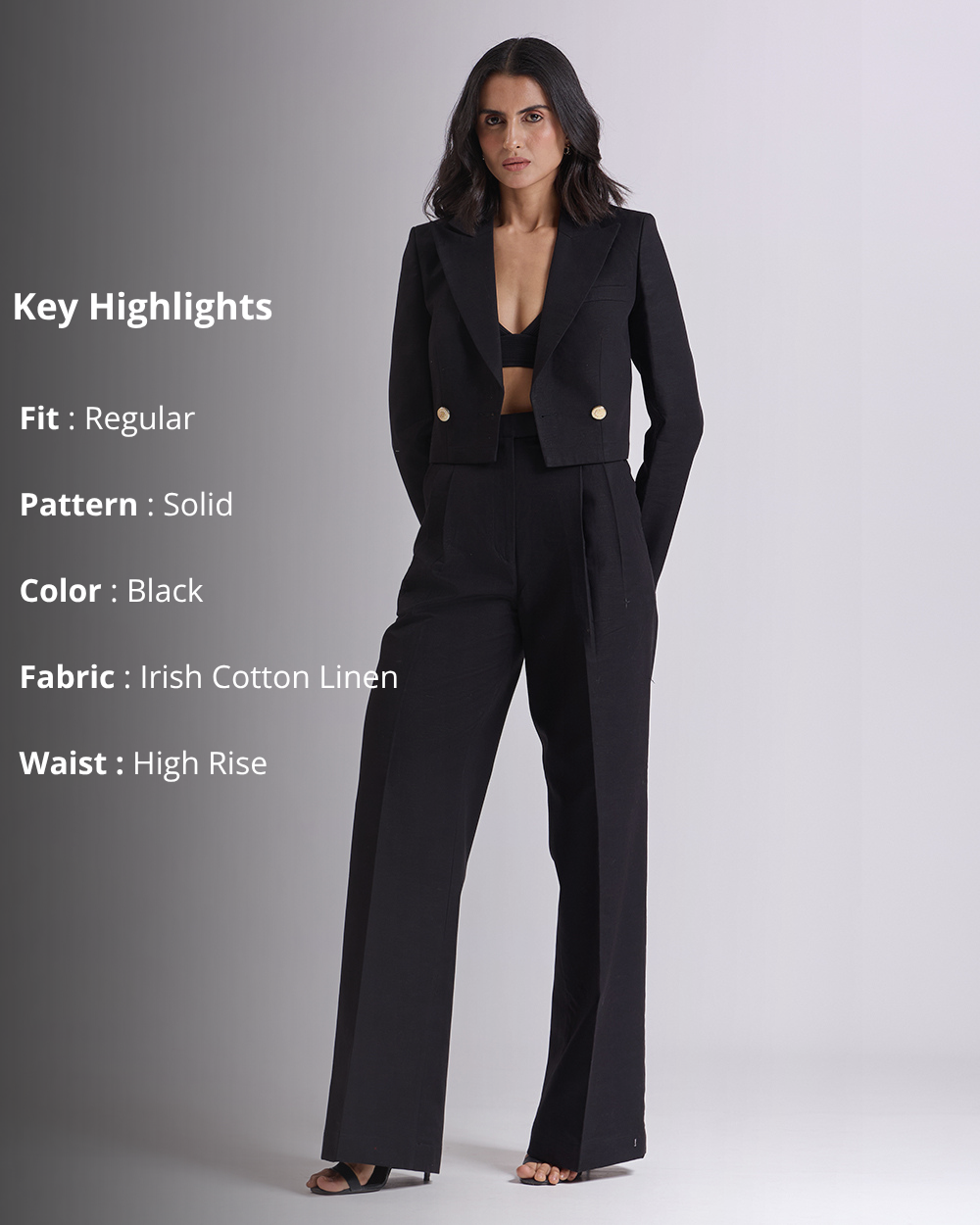 Black Crop Jacket Suit 2 Piece