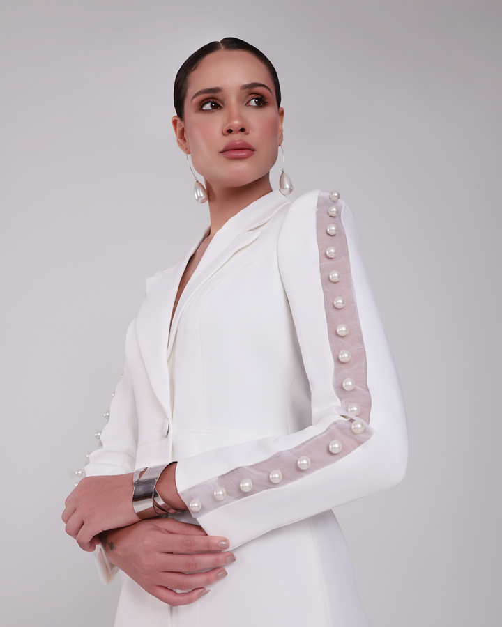 Jade White Pearl Blazer Dress