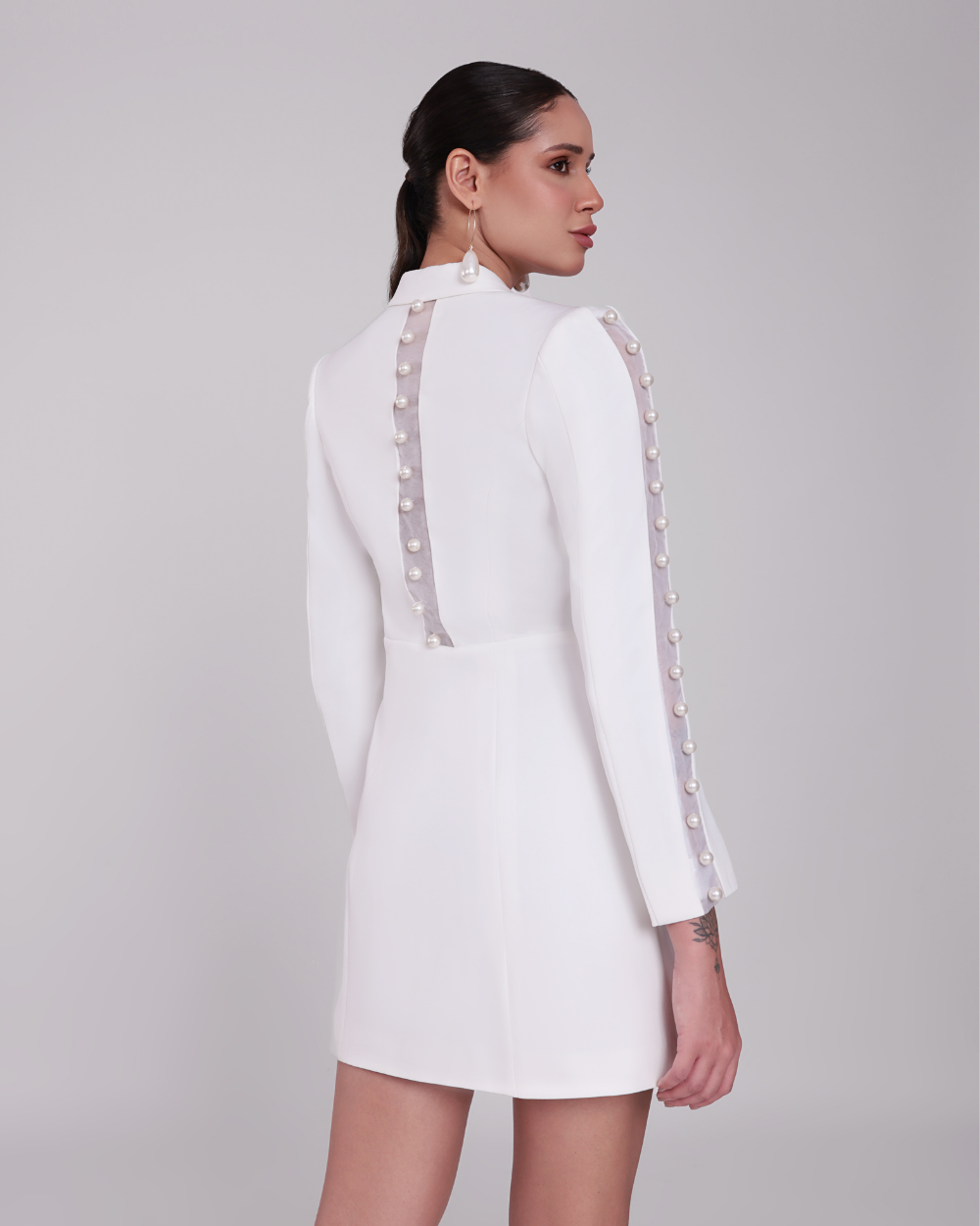 Jade White Pearl Blazer Dress