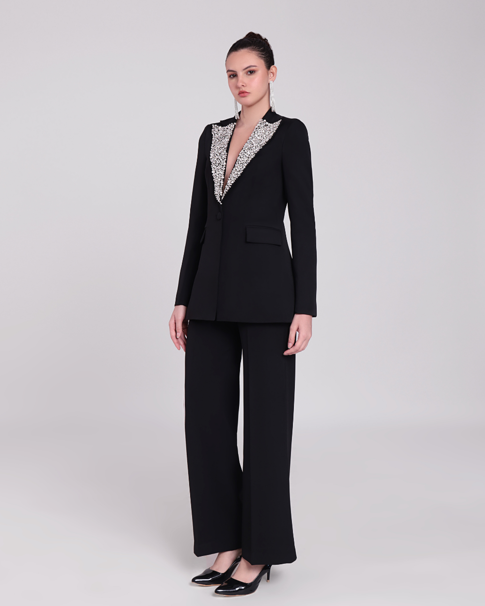 Venice Black Crystal-Embellished Blazer Suit