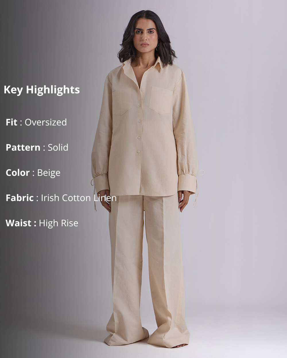 Beige Oversized Shirt And Pant