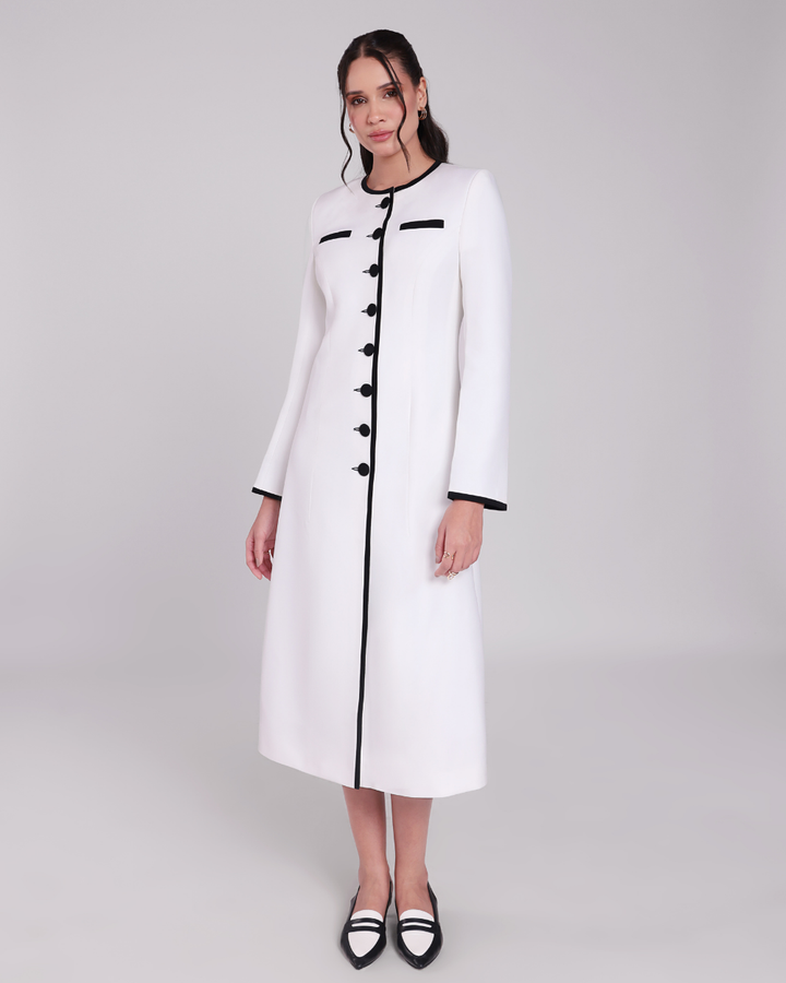 Stacy White Contrast-Piping Single Breasted Blazer Dress