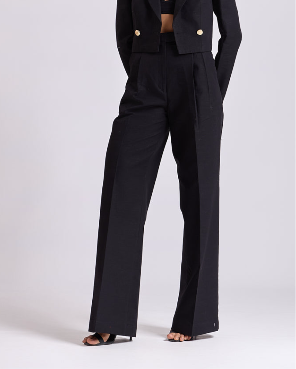 Linen - Black Pleated High waist pants