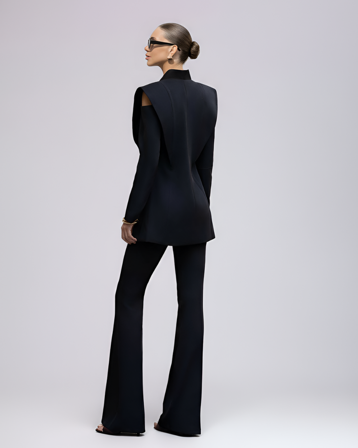 Katrina Black Cutout-Shoulder Blazer Suit
