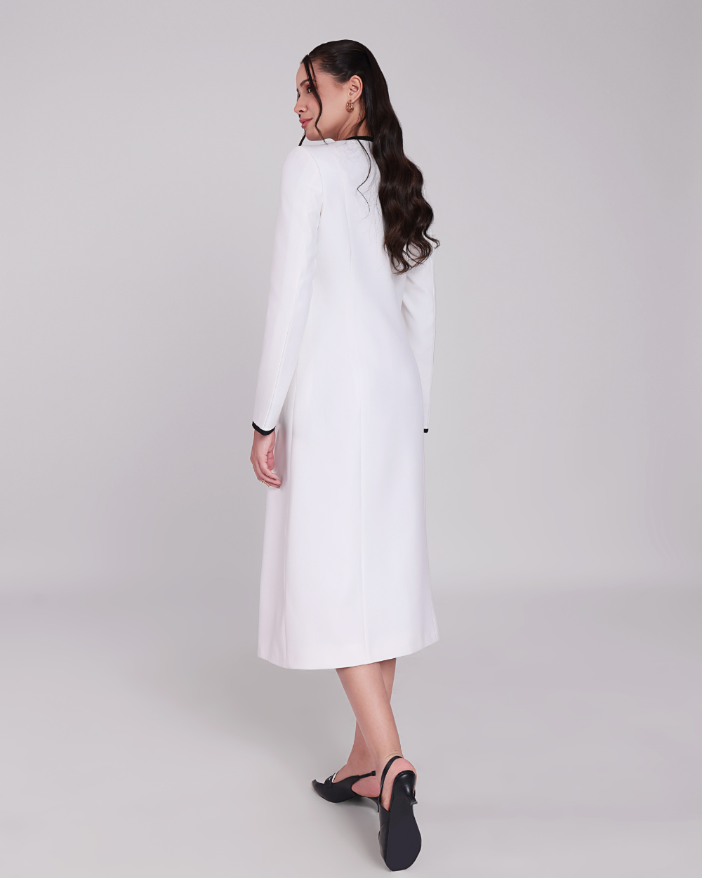 Stacy White Contrast-Piping Single Breasted Blazer Dress