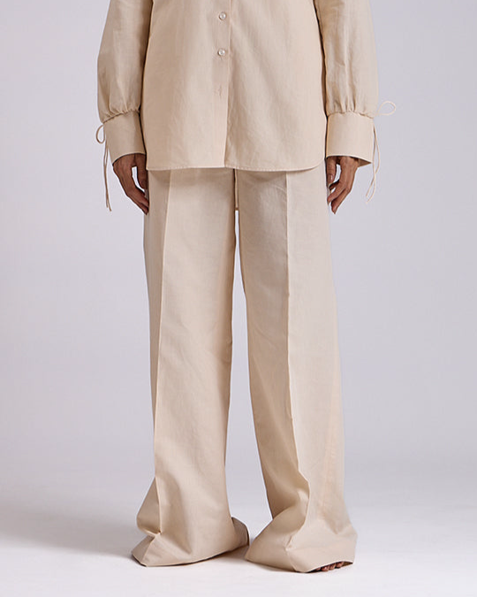 Linen - Beige High Waist Palazzo Pants