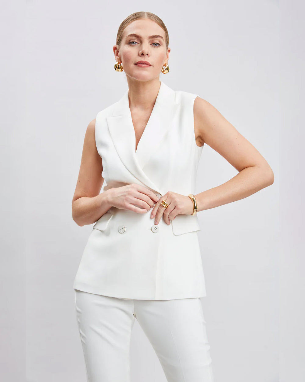 Elegant White Double Breasted Blazer Suit