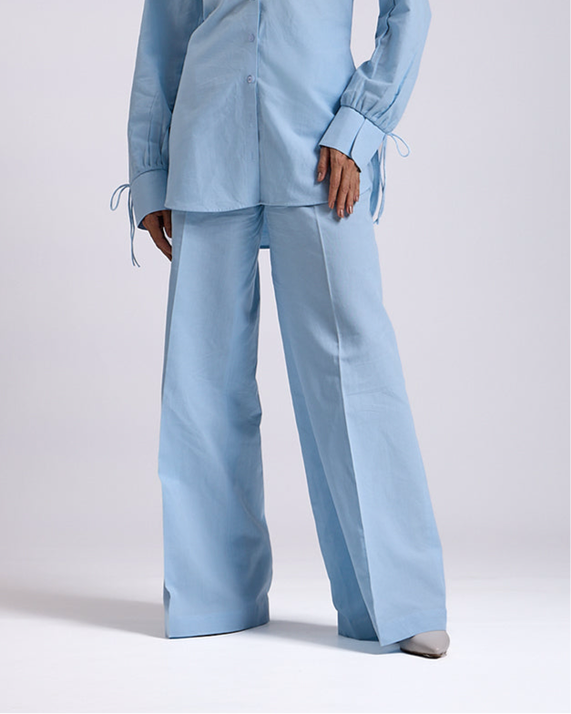 Linen -Sky Blue High Waist Palazzo Pants
