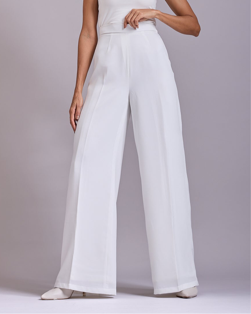 Monica White High-waisted Flared Pants